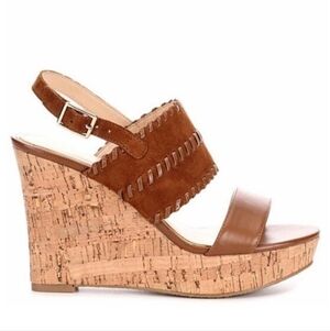 Michael Shannon SYBIL Tan & Brown Leather Cork Wedge Sandals size 9.5